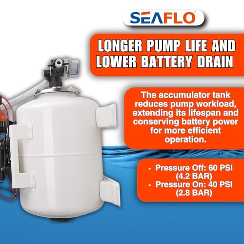 SEAFLO Marine Water Pump 12 V DC 60 PSI 5.5 GPM 2 Gallon Accumulator Tank System | Accumulator Pressure Boost System for Smooth and Quiet Operation | 4-Year Warranty