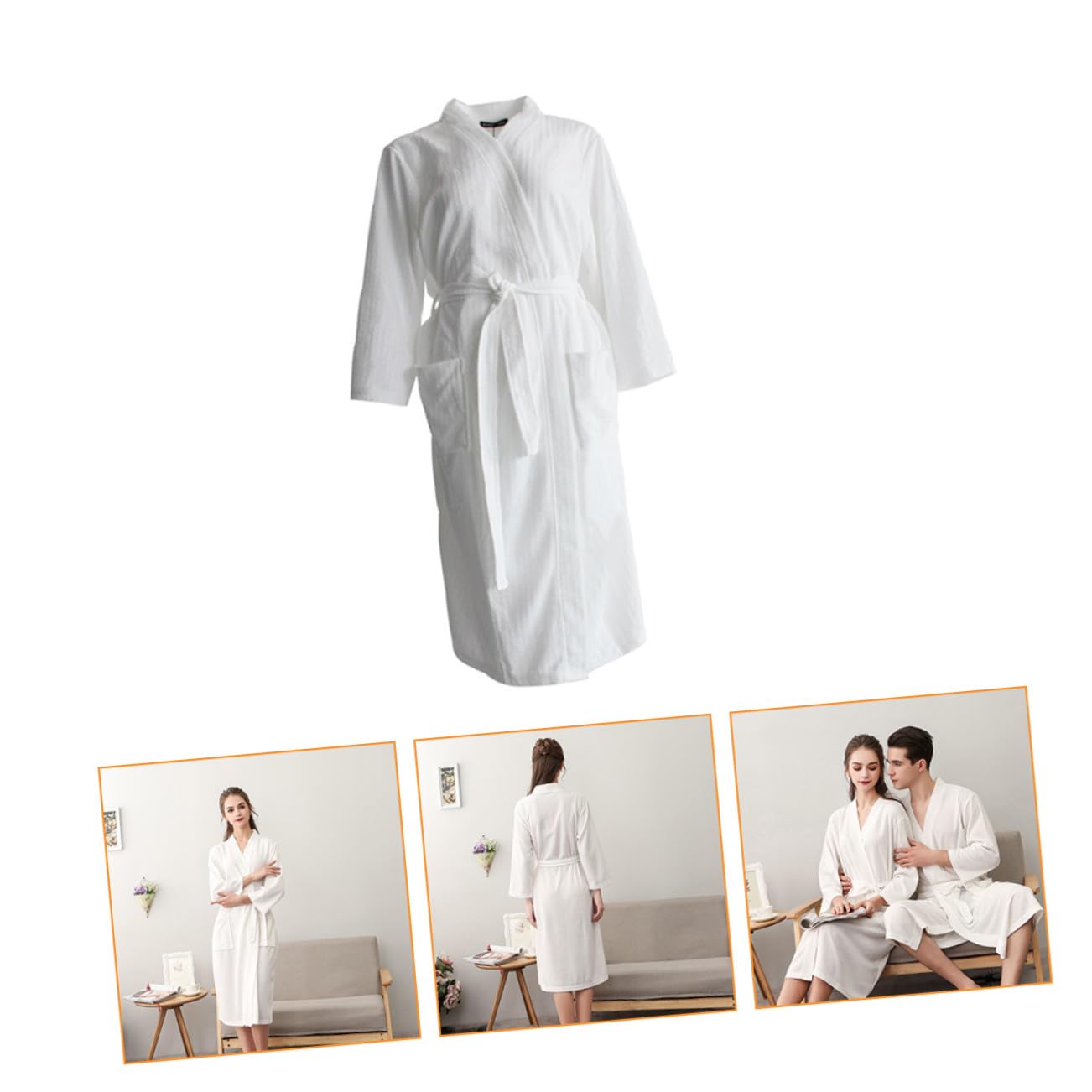 LIFKOME Peignoir de Nuit Femme Manches Polyester Respirant et Absorbant Robe de Chambre Pratique avec Ceinture Blanc Confortable pour Maison et Détente