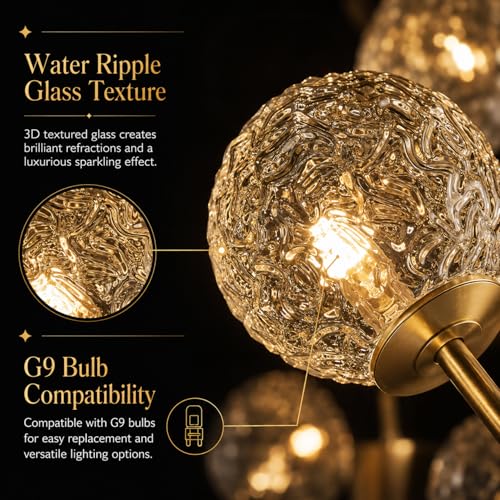 Image of Mid Century 8-Light Chandelier,Modern Glass chandliers for Dining Room,Gold Sputnik Chandelier Pendant Light fixtures for Living Room,Kitchen Island,Bedroom