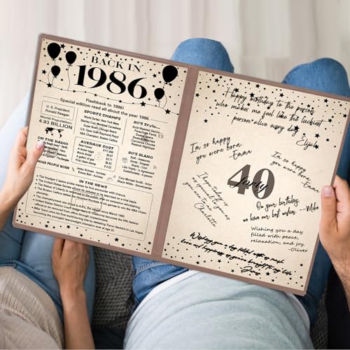 Image of Crenics 40th Birthday Decorations for Women or Men, Vintage Back in 1986 Poster, 40th Birthday Guest Signature Book, Awesome 40 Anniversary Birthday Gifts
