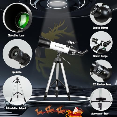 Image of FREE SOLDIER Telescope 80mm Aperture 500mm Refractor Telescope for Adults High Powered - Professional Astronomical Refracting Telescope for Beginners White