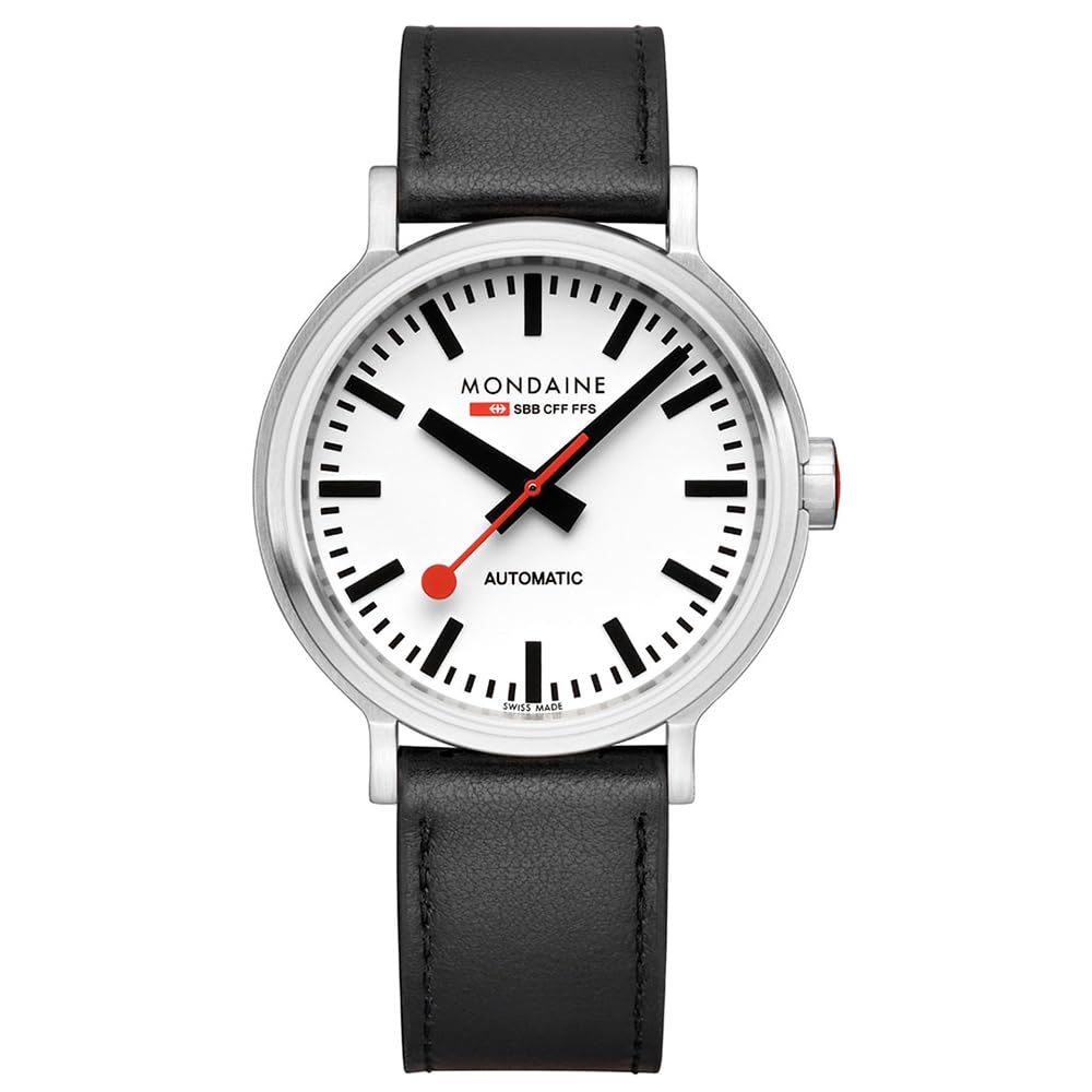Mondaine Męski analogowy zegarek automatyczny ze skórzaną bransoletką MST.4161B.LBV, srebro, Pasek