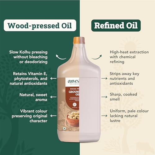 Image of Anveshan Wood Cold Pressed Groundnut Peanuts Oil 3 Litre | HDPE Can | Kolhu /Kacchi Ghani /Chekku /Ganuga | Peanut Oil | Natural | Chemical-Free | Cold Pressed Groundnut Oil for Cooking (Pack of 2)