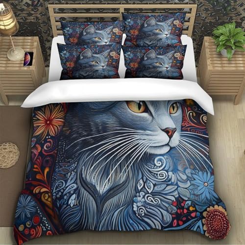Parure de couette chat gris 3D super king en microfibre de qualité supérieure