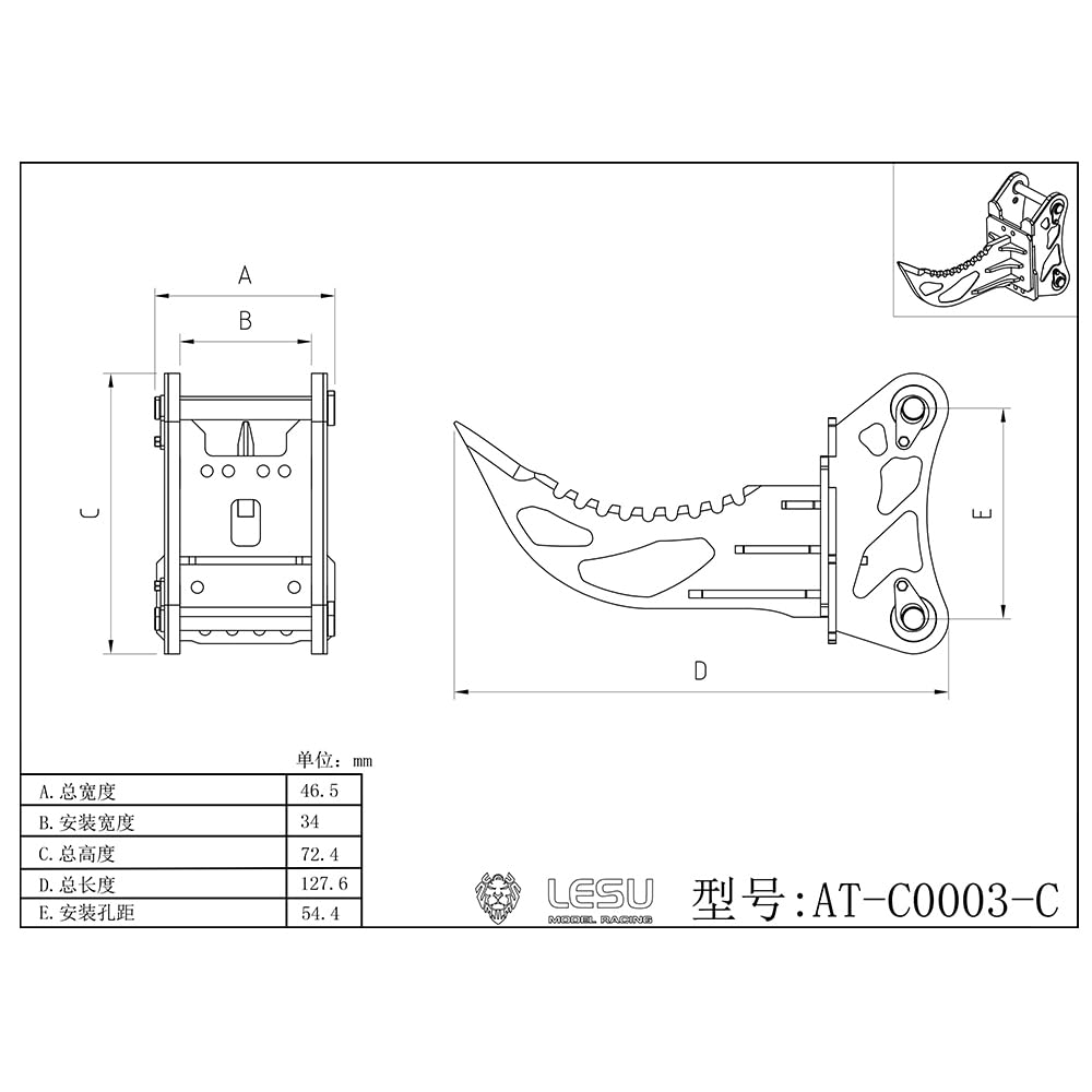 LESU Excavatrice hydraulique de rechange 1/14 pour camion pelleteuse RC ET35, pièces améliorées, accessoires de peinture noire
