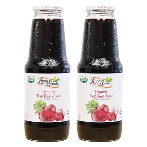 Anna and Sarah 33.8 Oz Organic Red Beet Juice - USDA Organic Certified - Glass Bottle (2 Pack) No Sugar, No Artificial Colors, No Preservatives, No Flavors Added,NOT from CONCENTRATE