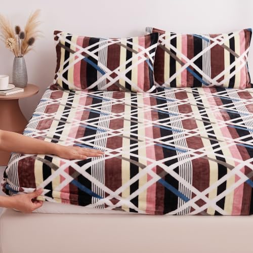 Image of HOMEKART 280 GSM Warm Fitted Bedsheet for Double Bed, Soft Winter Mattress Sheet, Cozy Stretchable Fitted Bed Cover with Elastic, Comfortable & Durable Bedding, Slate Grey, Double (78 x 72 + 8)
