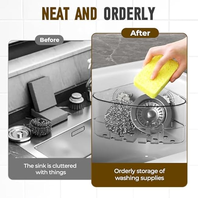 Suction Cup Sink Corner Rack, 2025 Upgraded Sink Organizer Rack for Sponges, Scrubbers, Heavy-duty Corner Shower Caddy Bathroom Sink Organizer for Kitchen, Bathroom (2 PCS)