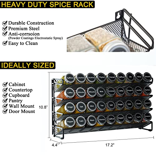 Image of SpaceAid Spice Rack Organizer with 36 Spice Jars, 386 Spice Labels, Chalk Marker and Funnel Set for Cabinet, Countertop, Pantry, Cupboard or Door & Wall Mount - 36 Jars, 17.2 inch W x 10.8 inch H, Black