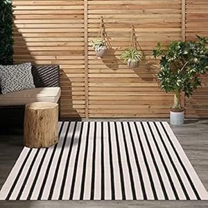 LEEVAN Black and White Striped Area Rug 3×5 ft Outdoor Patio Rugs Woven Washable Farmhouse Floor Carpet Front Porch Doormat for Bedroom/Courtyard/Laundry Room/Living Room