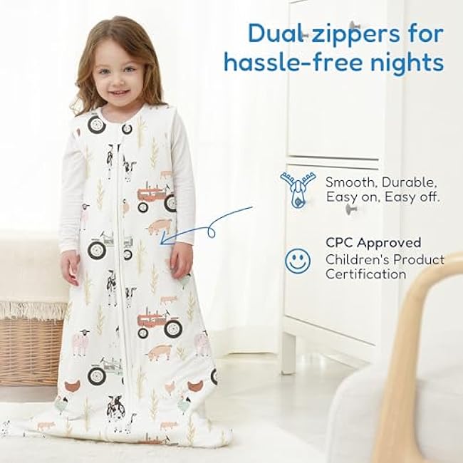 TotAha 1.0 TOG Toddler Sleep Sack 2T-3T-4T for Girls Boys, Buttery Soft Sleeping Sacks with 2-way Safe Zipper, Premium All Season Sleep Bag, Farm