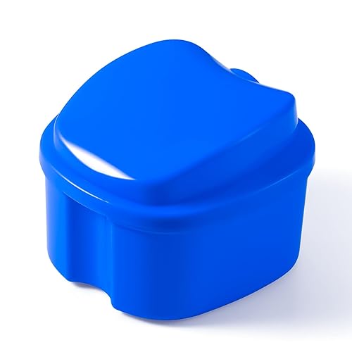 Miniatura 6 de JMU Estuche para dentadura postiza, taza para remojar dentaduras con bandeja de cesta de colador, almacenamiento de protector bucal azul marino