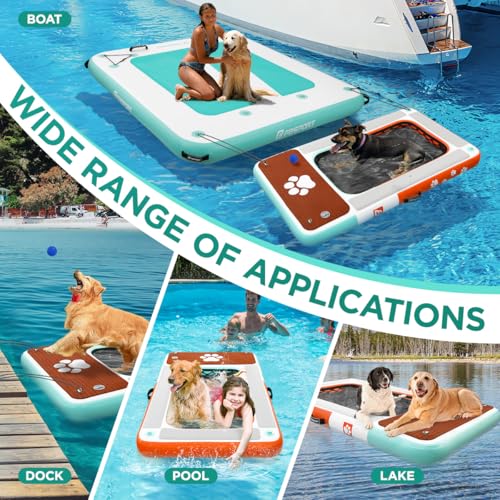 FBSPORT Hunde wasserspielzeug,Pool Rampe für Hunde,Pool Dock Hund,Hundeschwimmplattform, Aufblasbare Hundeschwimminsel für Pool, Seen, Boote und Meer, rutschfeste Eva-Schwimmdock