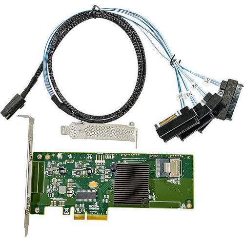 SAS HBA Card Compatible with LSI 9211-4i IT Mode PCIe SATA Expansion Card Expander Support 4-Port 6Gb/s PCIe 2.0 with 1x SFF-8087 to 4X 8482 SAS Cable for NAS TrueNAS unRAID