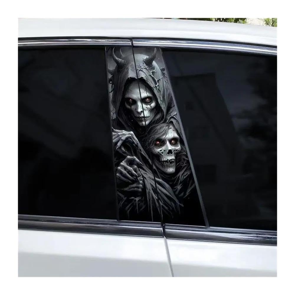 Decorative Items 2pcs Car Center Column Stickers DIY Horror Skull Car Door Pillar Stickers(N)