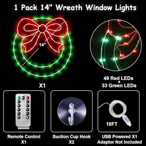 CESOF-Christmas-Wreath-Window-Lights-Decorations-14-Lighted-Christmas-Wreath-with-Bow-Remote-Control-Timer-USB-Powered-Window-Silhouette-Lights-for-Home-Door-Wall-Home-Winter-Xmas-Party-Decor CESOF Christmas Wreath Window Lights Decorations 14 Lighted Christmas Wreath with Bow Remote Control Timer USB Powered Window Silhouette Lights for Home Door Wall Home Winter Xmas Party Decor