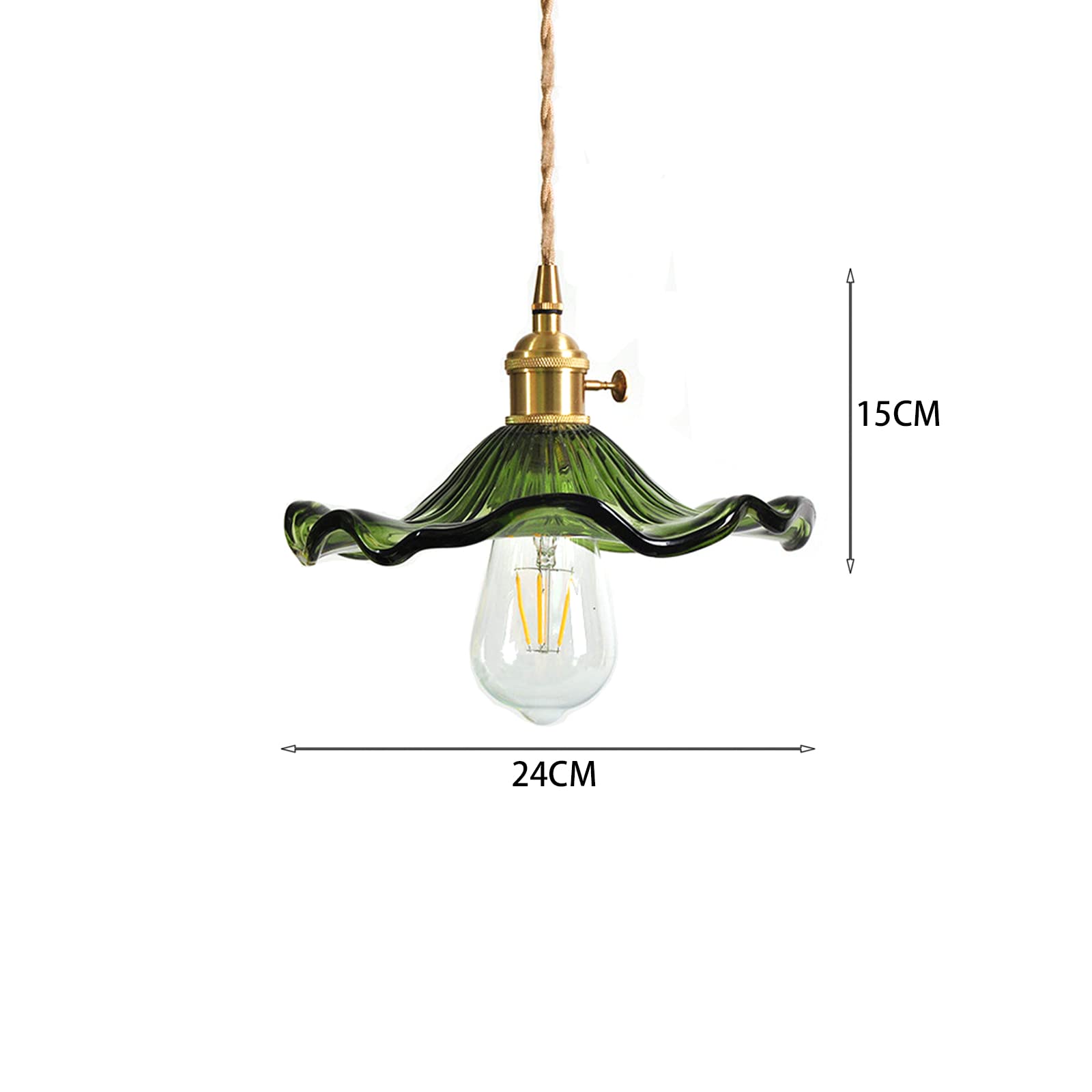 Industrial Vintage Glass Pendant Lamp E27 Base Brass Finish Lamp Holder Retro Ceiling Hanging Light Fit for Loft Living Room Kitchen Coffee Shop (Green) - Image 3