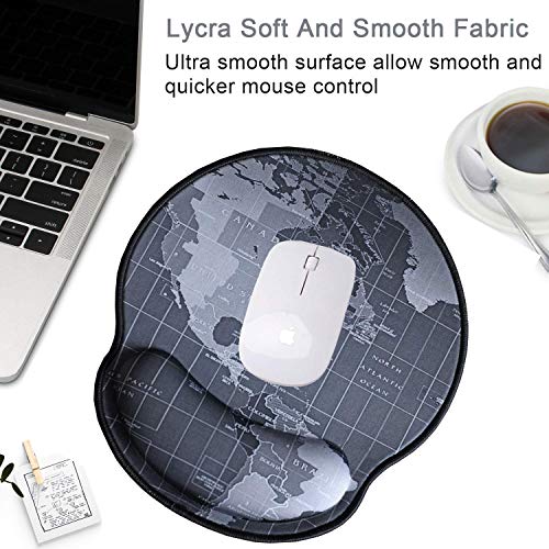 Mouse Pads With Wrist Support,Ergonomic Mouse Pad For Men Women,Wrist Rest Mouse Pad For Laptop Computers,Non Slip Memory Foam Mousepad Stitched Edges,Home Working Office Gaming ,Black Map #TOP1