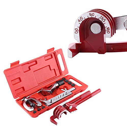 GOTOTOP Kit Svasatura Tubi con Tagliatubi, Piegatubi e Chiave a Cricchetto - Doppia e Singola Svasatura 45° per Rame, Alluminio, Acciaio per Tubi 1/4",5/16",3/8" Pollici