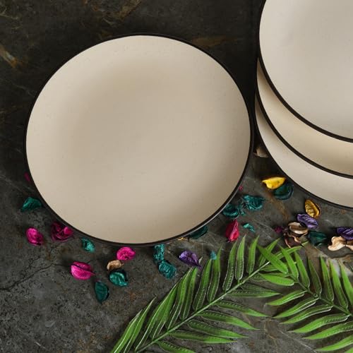 Image of Caffeine Ceramic Handmade White Matte Dinner Plate 10 Inch Set of 6 Dinnerware Serving Plate Thali for Dinner Microwave & Dishwasher Safe Stoneware