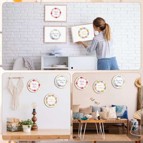 Image of Daifunli 3 Sets Funny DIY Embroidery Kits for Beginners Adults, Stamped Handmade Cross Stitch Starter with Floral Wreath Pattern Needlepoint Kit with 3 Embroidery Hoop, Color Threads, Tools