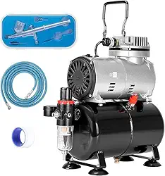 VIVOHOME Kit de compressor de aerógrafo, sistema profissional de pintura de aerografia com compressor de ar de 1/5 HP e 1 kit de aerografia para tatuagem, maquiagem, sapatos, decoração de bolo