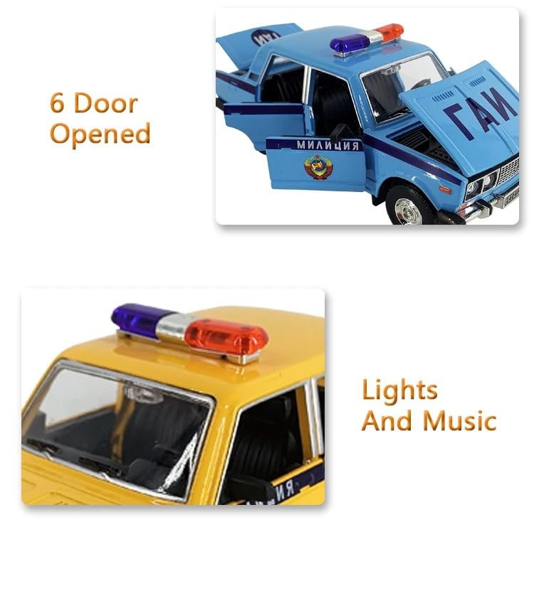 Image of 1 /24 Big Russian Police Jeep Toy Car Metal Pull Back Diecast Car with Openable Door and Sound Light, Gifts Toys for Kids【 Blue 】