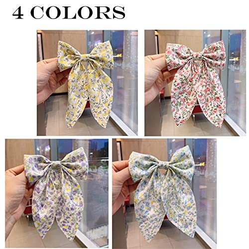Chiffon Hair Bows para Mujeres y Niñas, 4 piezas de Pinzas de Lazo de Cinta Negra Larga Estilo Francés para Verano (Rosa, Amarillo, Azul, Púrpura) miniatura 3