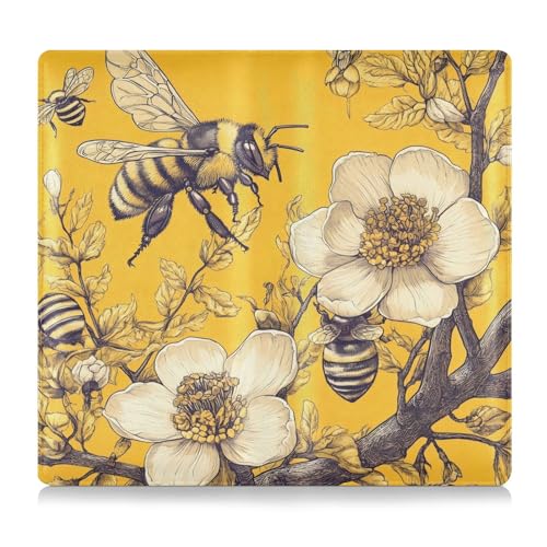 GuoChe Premium Leather Auto Registration Insurance & ID Card Holder Men Women Wallet Accessories Case for any Car, Truck, Motorcycle, Trailer or Boat Bee & Flower Yellow Art