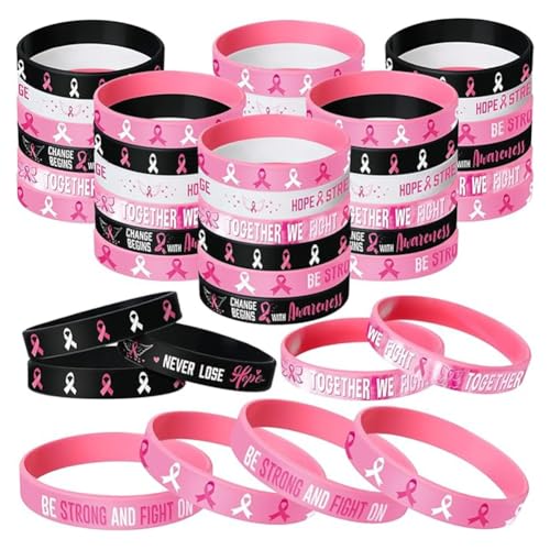 Zwfjcmsa Pulseras de concienciación sobre el cáncer de mama, cinta rosa, pulseras de silicona para concienciación sobre el cáncer de mama, regalos de concienciación sobre el cáncer de mama, Silicona