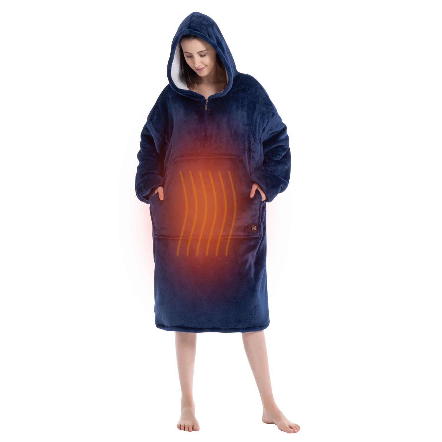 Heated Wearable Blanket Lazy Hoodie with Large Heating Area on Back Electric Heating Blanket Long Version