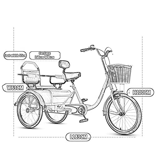 Erwachsene Dreiräder 3-Rad-Fahrräder 20-Zoll-Dreirad-Fahrrad mit Rücksitz und Sitzlehne, Komfortfahrräder für Senioren, Frauen, Männer (Braun) – Bild 3