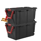 Set of 2 Black 40 Gallon Industrial Tote Plastic Bins with Wheels - Convenient Storage Solution