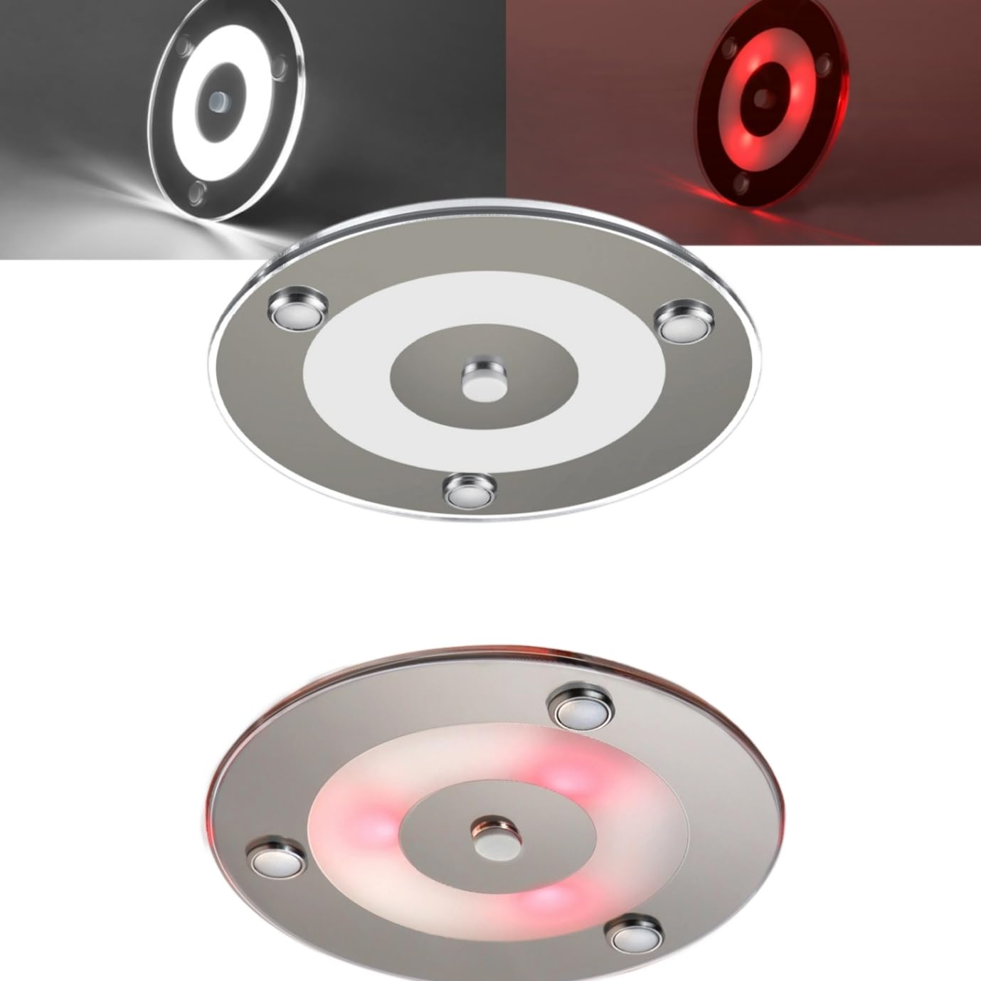 2 Pièces 100mm Plafonnier LED 12V Camping-Car, 3W Rotondité LED Eclairage Réglable Lamp 24V avec éclairage Rouge pour Autocaravane Remorque Voiture Camion Yacht (5000K)