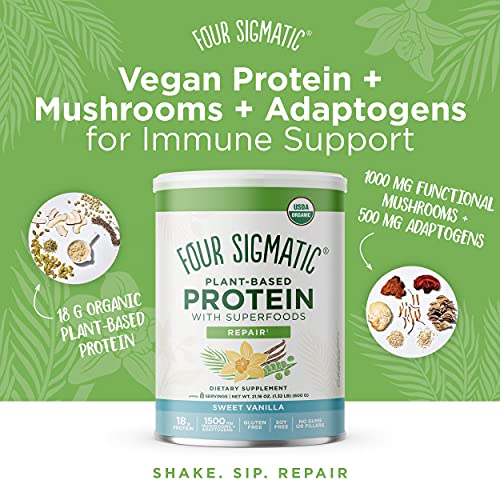 Four Sigmatic Superfood Organic Plant-Based Protein With Chaga Mushroom & Ashwagandha, Canister, Sweet Vanilla, Peanut Butter, And Creamy Cacao #TOP1