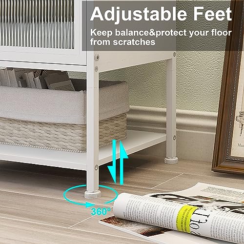 Image of EXOTICA White Nightstand with Charging Station and USB Ports Small End Table with Acrylic Drawer Narrow Sofa Side Table for Bedroom Living Room 15.74 inch Lx 11.8 inch Wx23.42 H