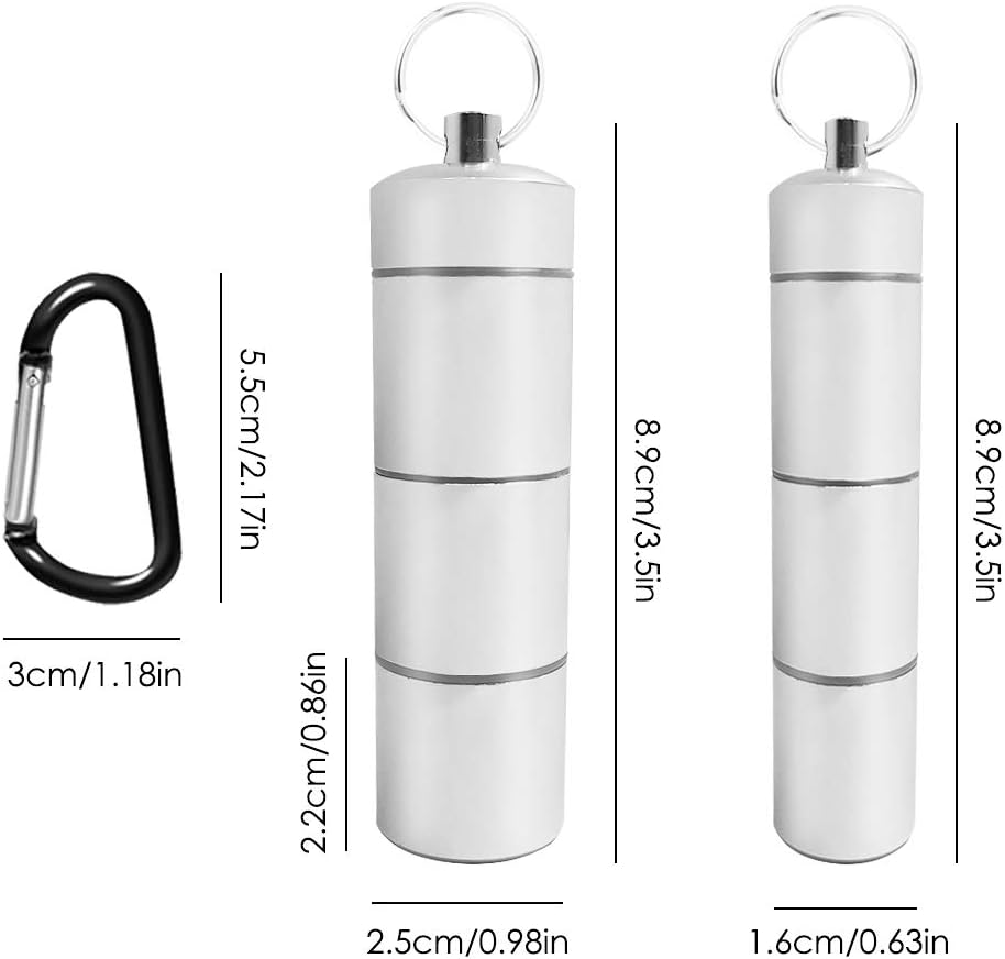 Greatest Product SENHAI 2 Pcs Portable Pill Cases, 3 Separate Compartments Outdoor Waterproof Pill Capsule Storage Bottle Seal Containers with 2 Locking Carabiners for Outdoor, Travel, Hiking, Camping - 2 Sizes