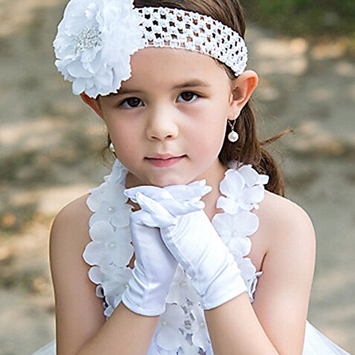 image for Ever Fairy Girl's Holiday, Wedding, or Pageant White Satin Gloves Prin