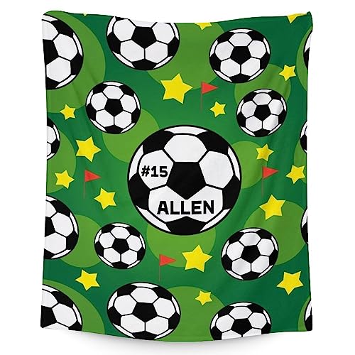 Mercuryelf Custom Soccer Blanket Gifts, 60"x80" Personalized Football Throw Blanket for Boys Mens, Cozy Lightweight Fleece Plush for Sofa Bed Room Decor