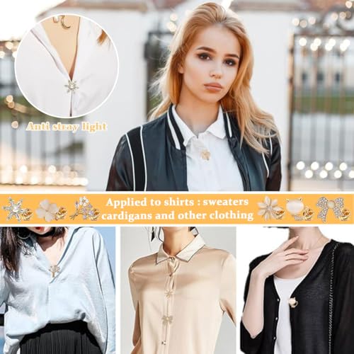 Image of SANNIDHI 12PCS Shirt Brooch Pin Saree for Women Pearl Buttons Rhinestone Cover Up Safety Pins Shawl Sweater Jewelry Set Gift Girls