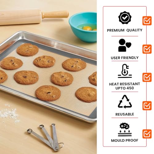 Image of Silicone Baking Mat - 2 Pack Reusable Silicone Baking Sheet Liner for Oven - Half Sheet Nonstick Mat 16.5 inchx11.6 inch for Bread, Dough, Macaron, Cookie Cooking Liners for Kitchen Counter Bakery Supplies