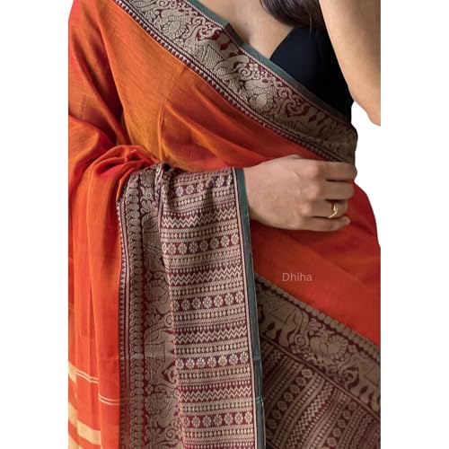Image of Narayanpet Pure Cotton Avani Border Saree for Women with Running Blouse | Tassels | Traditional Woven Solid Design | Handloom Weave