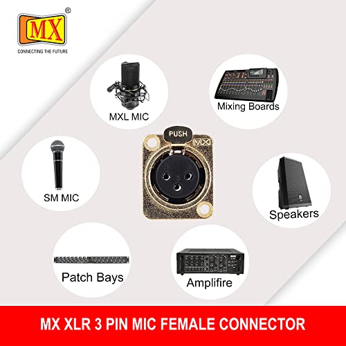 Image of MX 3 Pin XLR connector Microphone Connector pin Pure Copper Nickel Plated Pins1 for High Conductivity microphone cable connector PERENT (3 PIN PANEL MOUNTING, Pack of 2, Female Connector)