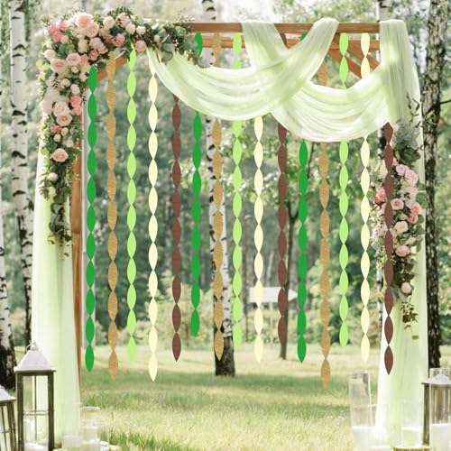 Image of 5 Rolls Green & Gold Crepe Paper Streamers, Crepe Paper Craft for Wedding Baby Shower Birthday Bridal Party Engagement Decorations Supplies