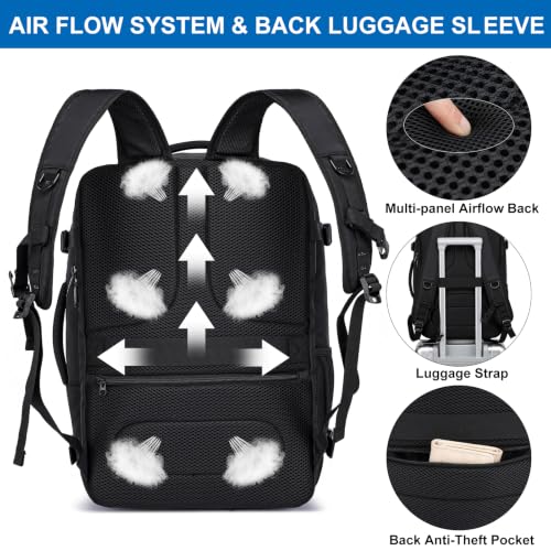 Image of Large Travel Backpack for Men,Airplane Approved Carry On Backpack Suitcase with Shoe Pouch, Luggage Bag TSA 17.3inch Laptop Mochila Flight Approved Casual Daypack Bookbag Travel Essentials,Black