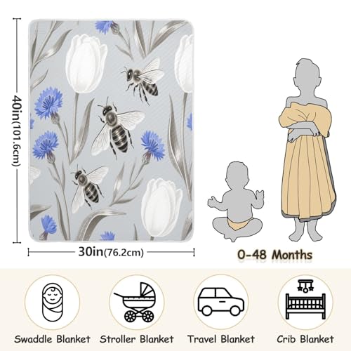 Custom Gray Purple Flower Bee Cotton Muslin Swaddle Blankets Breathable customised Text Baby Blanket for Newborns, Infants, & Toddlers 30x40in mantitas para3