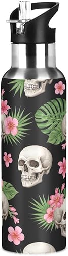 Human Skulls Insulated Water Bottle 20 Oz, BPA-Free Sports Water Bottle with Straw Leakproof Water Bottles