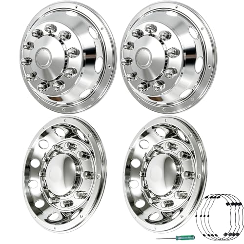 RVXX2302 Hub Cover Insufficient Retention - 2024 Volvo VNR, VNL, & VHD Trucks 2 hightall 22.5' Wheel Simulators,Stainless Steel Hubcaps,Polished Surface,2 Front+2 Rear Wheel,Locking Ring Installation Wheel Cover Set Compatible with US Single Rear Axle Semi Truck 4 Wheels