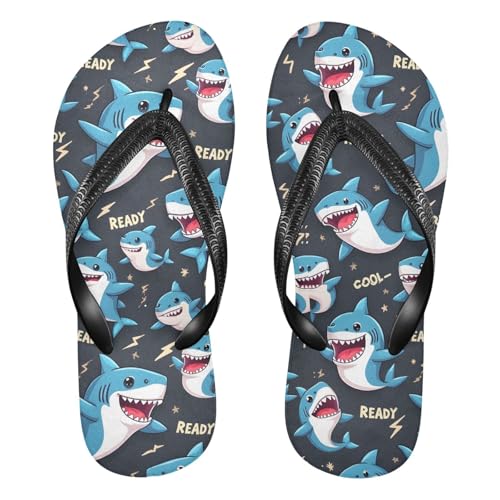 ALAZA Cute Blue Shark Flip Flops for Women Fashion Beach Slippers Comfort Mens Flip Flops Non-Slip Rubber Shower Slippers Sandal for Hotel Travel Sport,XS
