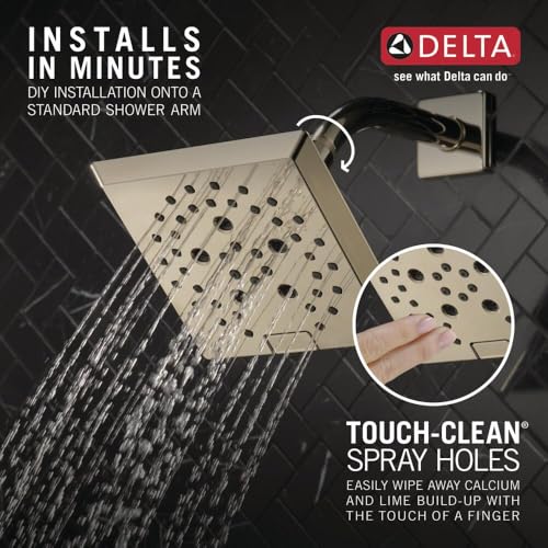 Image of Delta Faucet 5-Spray H2Okinetic Raincan Shower Head, Polished Nickel Showerhead, Square Shower Head, Delta Shower Head, Water Saving Shower Head, Lumicoat Polished Nickel 52664-PN-PR